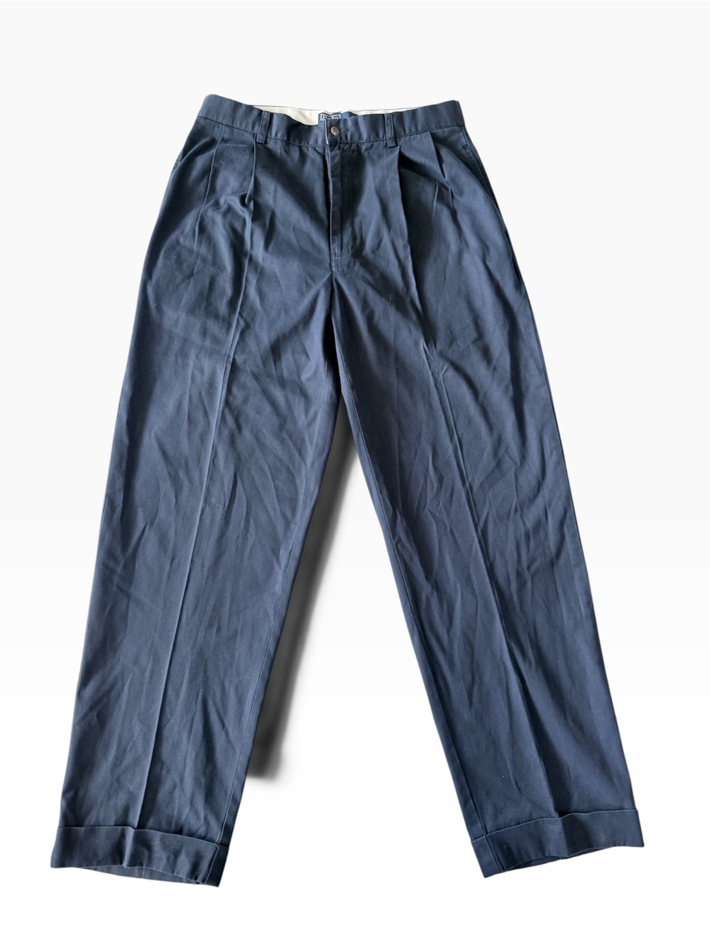 Polo Ralph Men’s Lauren Hammond Pants Navy Pleated Cuffed Chinos 33x30